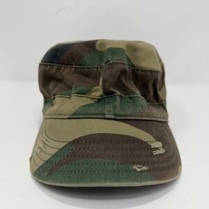 HG Mens Woodland Camo Cadet Military Cap Distressed Adjustable Flat Top Hat